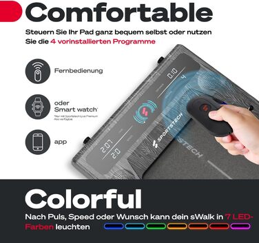 Біговий тренажер Sportstech для дому, Walking Pad, швидкість 1-8 км/год, тренажер під стіл, кут нахилу 11,5%, тихий, з підключенням до додатку, вантажопідйомність 120 кг, компактний, LCD дисплей, для дому, офісу, sWalk GWD