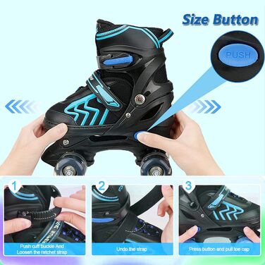 Роликові ковзани для дітей (дівчатка та хлопчики), регульовані розміри, ролики з підсвічуванням коліс - для використання в приміщенні, на вулиці та для відпочинку | Дихаюча конструкція, блакитний колір M (32-36 EU)