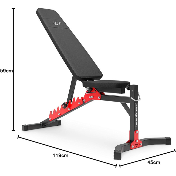 Гантельна лава Marbo Sport для дому - тренувальна лава, регульована спинка та сидіння, сталевий каркас 40x40 мм, MH-L115