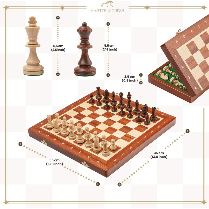 Шаховий набір Tournament NO. 7 | Master Of Chess | Розкішний шаховий стіл 50 см | Махагоні та Сикомор, високоякісне дерев'яне шахове дерево Staunton для всіх NO.7 Махагоні & Береза 50 см