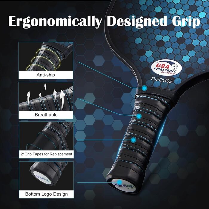 Набір ракет для піклболу 4 шт. Преміум якість, з фібергласу, для початківців. Набір включає 4 м'ячики для піклболу. Чудовий подарунок для дорослих та дітей. Hex 4 Paddel