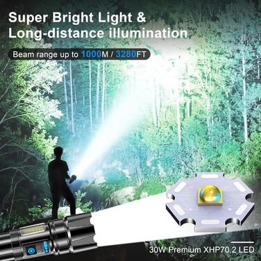 Ліхтарик тактичний LED AIUNAOM 500000 люмен, акумуляторний, водонепроникний IPX6, 9 режимів для кемпінгу, походів, надзвичайних ситуацій