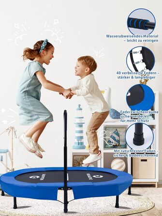 Батут овальний для дому 2 осіб до 150 кг синій з ручкою - фітнес, для дітей та дорослих