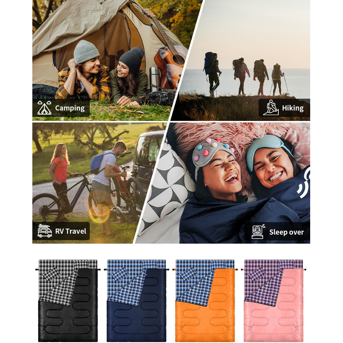 Спальний мішок Outdoor Sportneer для 2 осіб, 3 сезони, 220x150 см, 2.75 кг з подушками, дорослий, блакитний