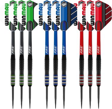 WINMAU Rookie набір латунних дротиків з крилами, стрижнями та ексклюзивною брошурою, синій, червоний, зелений