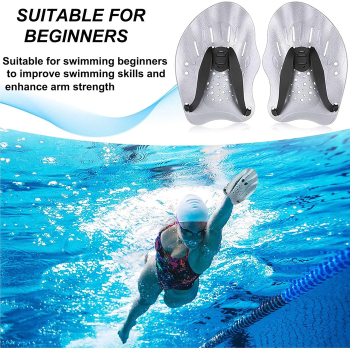 Набір з 2 шт. тренувальних весла для плавання, допомога для силових тренувань у басейні, унісекс, чорний