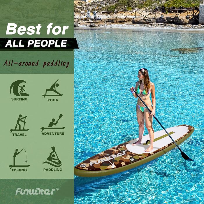 Надувний SUP-борд FunWater 11'10'6' з аксесуарами: весло, насос, сидіння. Кольори: ADLER-SCHWARZ&GRAU, CAMO-BRAUN