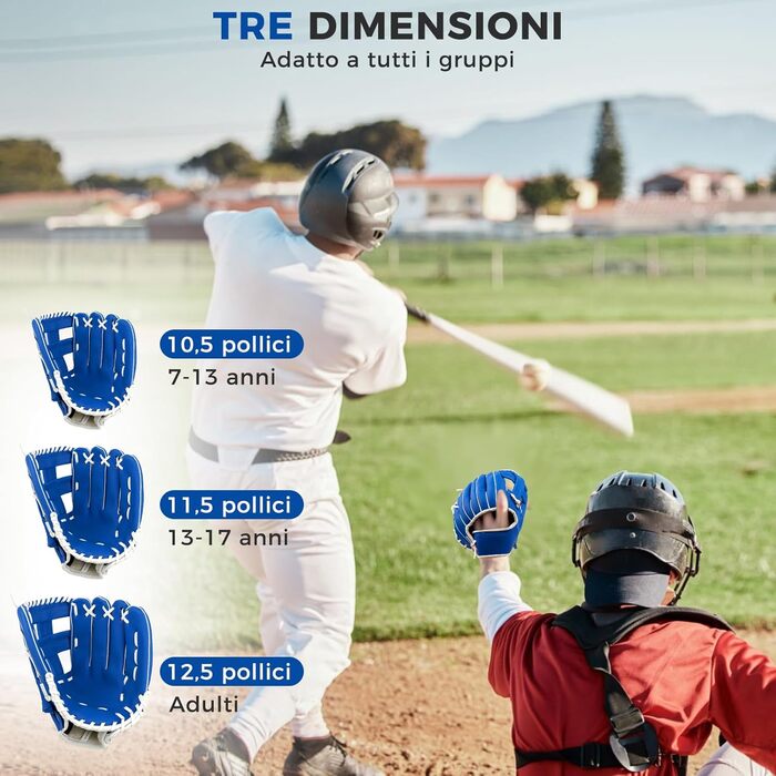 Рукавиця для бейсболу та софтболу дитяча/доросла, з м'ячем, блакитна, 12.5 дюймів
