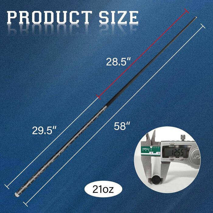 Професійний більярдний кий Billardqueue з карбонового волокна, низький кут відбиття, з кейсом та аксесуарами, 12.5 мм наконечник, 147.3 см, 567-595 г