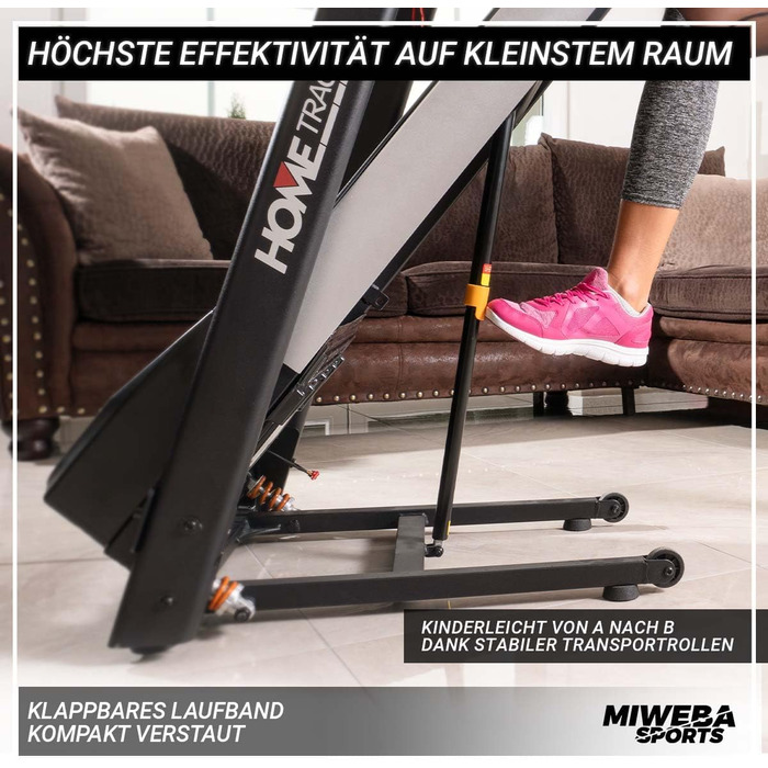 Електрична бігова доріжка Miweba Sports HT1000, 3,5 к.с., 16 км/год, 6% нахил, 120 кг, складана, велика бігова поверхня, 16 програм, для дому, біла