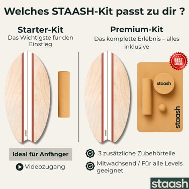 STAASH® Балансувальна дошка з дерева, набір Starter або Full, для розвитку балансу, фітнесу та тренування вдома чи в студії, помаранчева (Orange Classic)