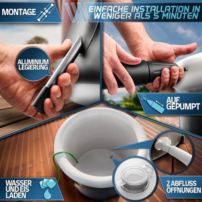 Ванна для криотерапії FROST POLAR 350 літрів з алюмінієвою рамою, набір включає подушку, водонепроникний мішок та пакети льоду