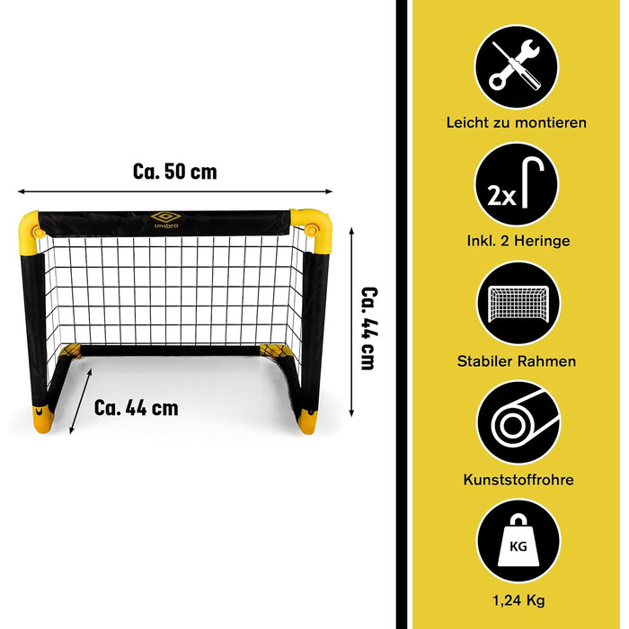 Дитячі футбольні ворота Umbro 50x44 см, складані, для саду, чорні/жовті, 1 шт. – футбольне тренувальне обладнання для дому та вулиці