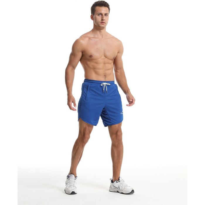 Спортивні шорти для бігу та фітнесу з блискавкою, Navy Blue (синій) з петлею для рушника (L, синій)