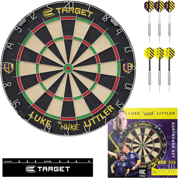Професійний набір для дартсу Target Darts Luke Littler 'The Nuke' — дартс-дошка, 2 сталеві дротики, стандартна лінія для кидків, аксесуари