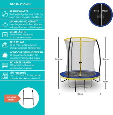 Трамплін для саду Zero Gravity Ø 183-427 см - TÜV сертифікований, з драбиною, стійкий до вітру, відеоінструкція