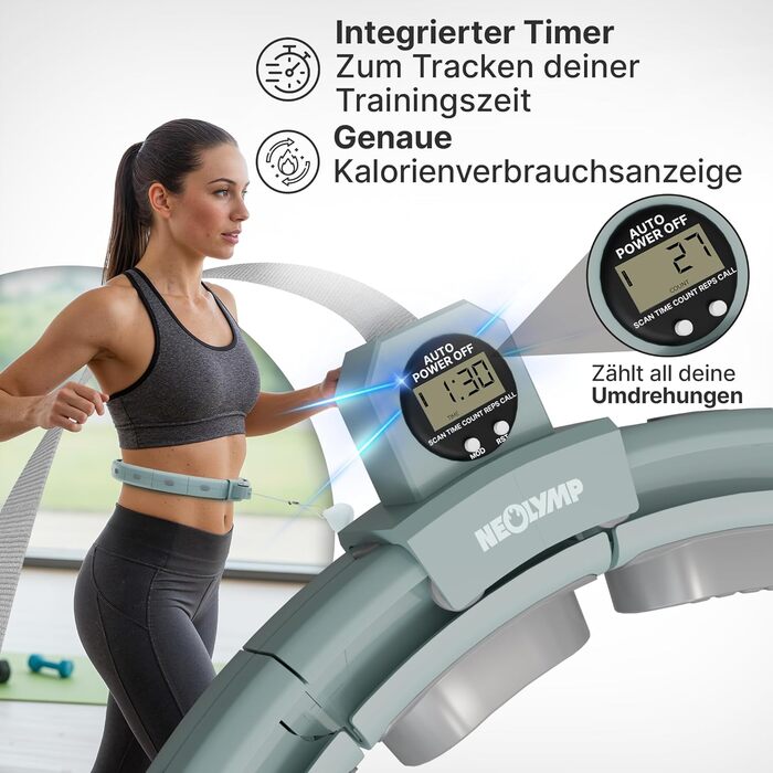 Розумний хулахуп Neolymp для схуднення та фітнесу, з лічильником калорій та відстеженням часу, регульований (29-40 см), блакитний