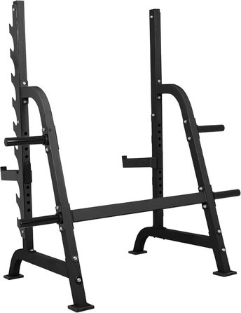 Стійка для присідань GORILLA SPORTS зі стійкою для млинців, 9 полиць для штанги, 162,5x115x186 см, макс. 300 кг, сталь, універсальна стійка для штанги, безпечна підставка