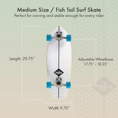Серф-скейт Mindless Fish Tail 75,6 см, 7 шарів канадського клену, карвінг, швидкі повороти, підвіски 159 мм, жорсткість 82A, багатобарвний