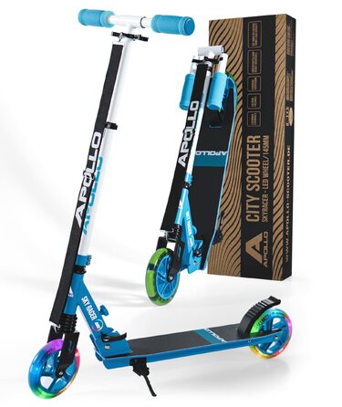 Самокат дитячий Apollo Skyracer City Blue з LED підсвіткою, 6+ років, складаний, з амортизацією