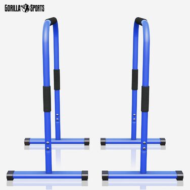 Паралети GORILLA SPORTS® для віджимань і діпів, 2 шт, сталь, 68x45x94 см, до 200 кг, нековзкі, сині – станція для діпів, бруси для каллістеніки