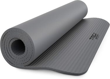 TREX SPORT Килимок для гімнастики та фітнесу | Товстий та м'який, 190x80x1 см, з ручкою для перенесення, неслизький, сірий | Килимок для йоги