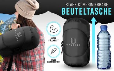 Спальний мішок WALDNER Daunenschlafsack Ultraleicht – ультралегкий, 4 сезони, 800г пуху, 600FP, для кемпінгу та відпочинку на природі, до 200 см