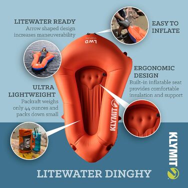 Klymit Litewater надувний пакрафт-каяк, легкий туристичний пліт для рюкзакових походів, помаранчевий