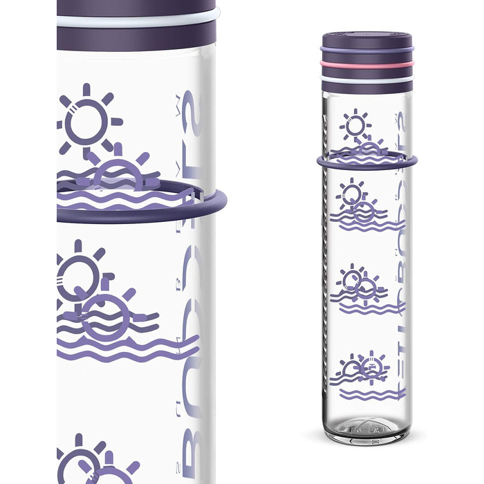 Мотиваційна пляшка для води 1 л з мітками часу, тритановий матеріал, BPA Free, для газованих напоїв, ударостійка, SUNBEAM, фіолетова