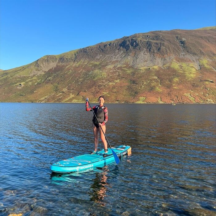 Надувне SUP-борд WOWSEA для туризму, йоги та відпочинку, комплект з насосом, веслом та сидінням, блакитний