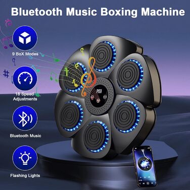 Розумна музична боксерська машина з Bluetooth, 9 режимів і 18 швидкостей, настінна, з боксерськими рукавичками для дому
