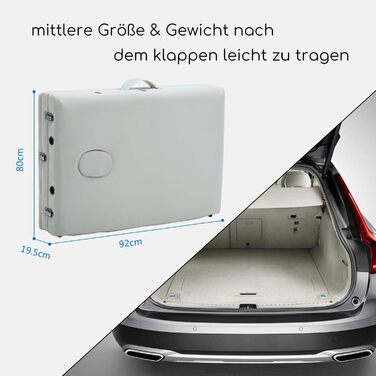 Мобільна массажна кушетка Mondeer, складана терапевтична кушетка, легкий масажний стіл, регульована висота, 3 зони (білий)