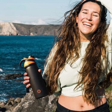 Фляга спортивна Fjbottle Edelstahl 1 л з магнітною кришкою, BPA-free, чорна - пляшка для води, школи, фітнесу