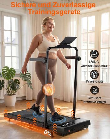 Складана бігова доріжка MJWW Raceable Walking Pad з нахилом 6-9%, 2.5/3.0 HP, керування через додаток, AI-тренування, LED-дисплей, для дому та офісу (чорний глянець, 95 см)
