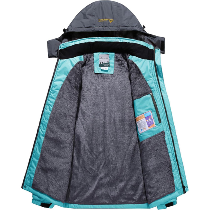 Жіноча лижна куртка BenBoy: водонепроникна, вітрозахисна, тепла, з флісовою підкладкою, дихаюча, для туризму та активного відпочинку, з капюшоном, колір: блакитний