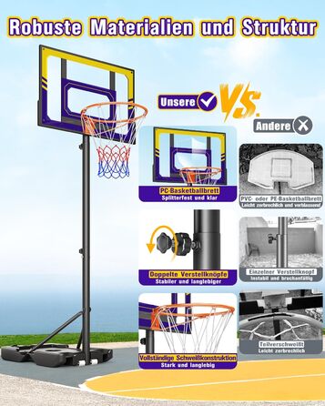Баскетбольний кошик Outdoor для дітей, 107-213 см, з регулюванням висоти та захисною PC-стінкою