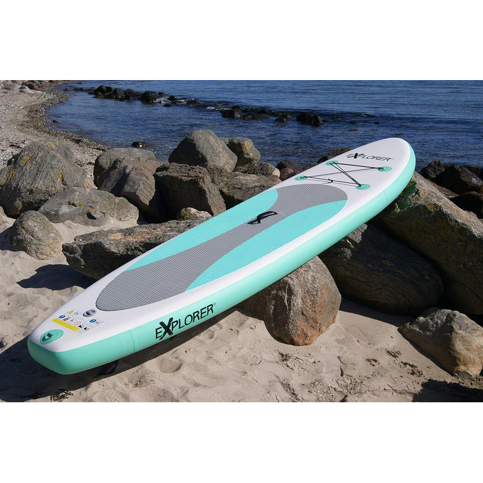 Дошка для сапсерфінгу EXPLORER Wave 300 см, до 160 кг, комплект із веслом, рюкзаком, насосом, плавцем та ремкомплектом, м'ятна, для дітей і дорослих
