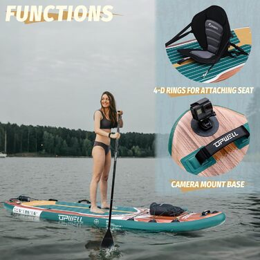SUP-дошка Upwell 350x89 см, надувна, з сидінням, 2+1, для дорослих та підлітків, Sequoia Green - комплект з рюкзаком, веслом, лішем та помпою