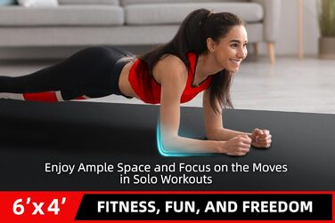 Йога-мат GymCope XXL 183x122 см, товщина 7 мм, нековзкий фітнес-килимок для тренувань вдома, кардіо, стрибків, високої щільності, чорний