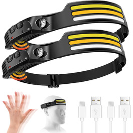 LED налобний ліхтар, перезаряжається, 2 шт. Суперяскравий, 230° широкий кут огляду, вологостійкий, легкий. Ідеально для бігу, риболовлі, піших прогулянок. Білий світлодіодний ліхтар *2 (Multi*2)