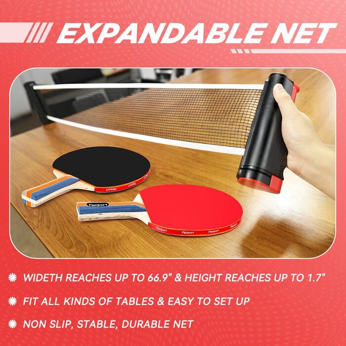 Набір для пінг-понгу FBSPORT: 4 ракетки, 8 м'ячів, сітка та сумка. Підходить для гри в приміщенні та на вулиці