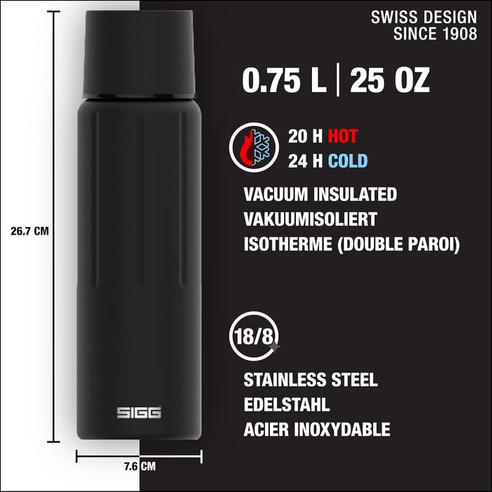 Термос SIGG Gemstone IBT з чашкою, ізольована питна пляшка, герметична, легка, BPA-free, нержавіюча сталь 18/8, об'єм 0,5/0,75/1,1 л