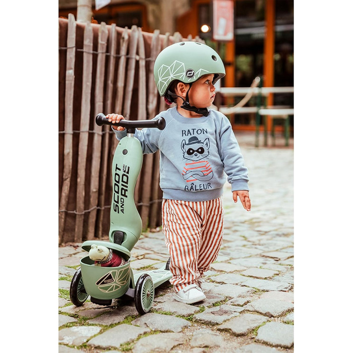 Біговел Scoot & Ride Highwaykick 1 Lifestyle з сидінням та контейнером (Зелені лінії)