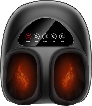 Масажер для ніг з підігрівом, електричний, 3D-кнесінг, роликовий та повітряна компресія, для зняття втоми, подарунок для чоловіків/жінок, чорний