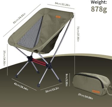 Крісло для кемпінгу Naturehike складне, портативне, легке, з сумкою, жовто-зелене