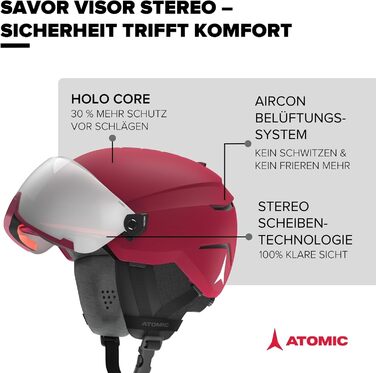 Лижний шолом ATOMIC Savor Visor Stereo з візором, чорний, 55-59 см, максимальна амортизація, активна вентиляція, дзеркальне скло