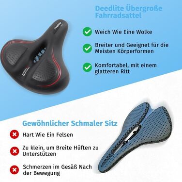 Велосипедне сідло Cloud Comfort Pro Max – зручне, м'яке, анатомічне, з пам'яттю форми, червоним світловідбивачем, для міських та гірських велосипедів, з амортизацією