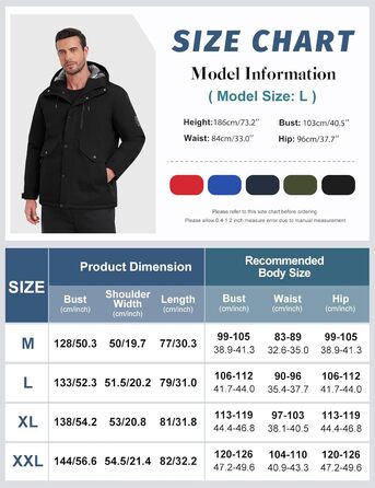 Зимова куртка для чоловіків, водонепроникна, для катання на лижах та сноуборді, тепла, з капюшоном та компасом (Синій, M), Чорний L