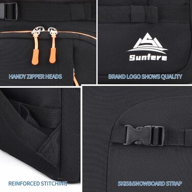 Чохол для лиж чорного кольору, терморюкзак, 50 л, водонепроникний. Підходить для сноуборду, лижного спорядження, шолому, маски, рукавичок, аксесуарів. Для підлітків та чоловіків. Оранжево-чорний колір.