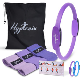 Кільце Пiлатес Hyptonix з еластичними гумками для силових тренувань, фітнесу та реабілітації. Комплект з сумкою для зберігання, фіолетовий